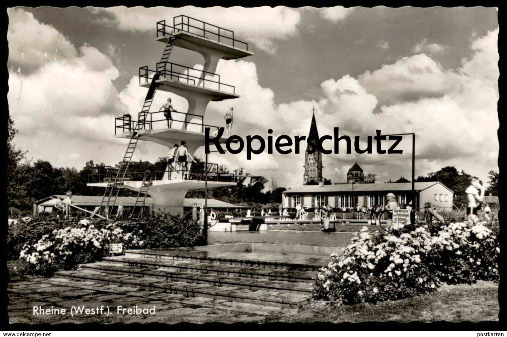 ALTE POSTKARTE RHEINE WESTFALEN FREIBAD 5 7,5 10 METER SPRUNGTURM Bad Schwimmbad Piscine Swimming Pool Postcard Cpa AK - Rheine