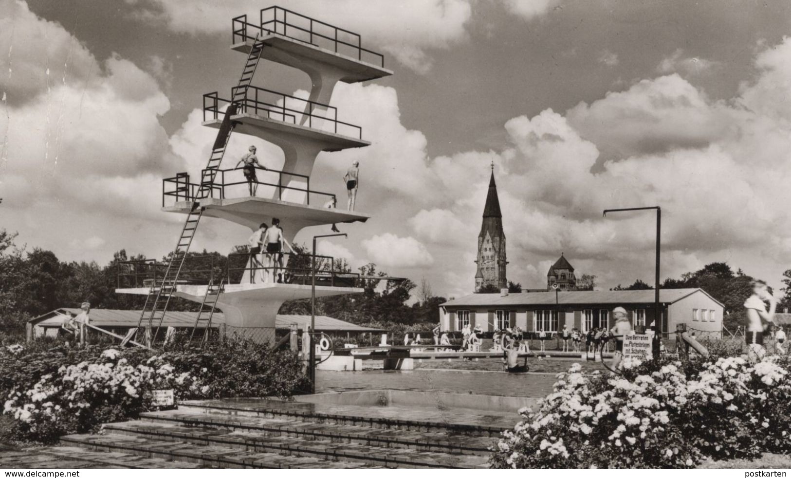 ALTE POSTKARTE RHEINE WESTFALEN FREIBAD 5 7,5 10 METER SPRUNGTURM Bad Schwimmbad Piscine Swimming Pool Postcard Cpa AK - Rheine