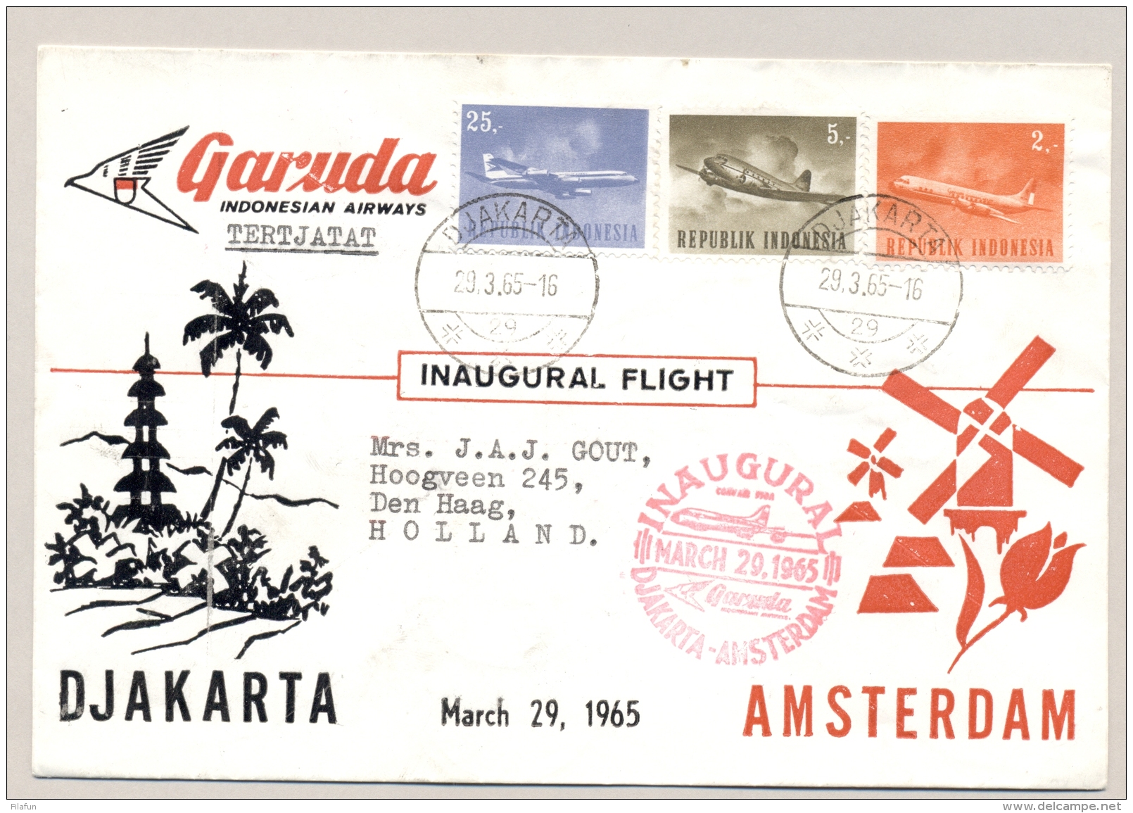 Indonesia / Nederland - 1965 - 1st Garuda Flight Djakarta Amsterdam &amp; Amsterdam - Djakarta - Indonesië