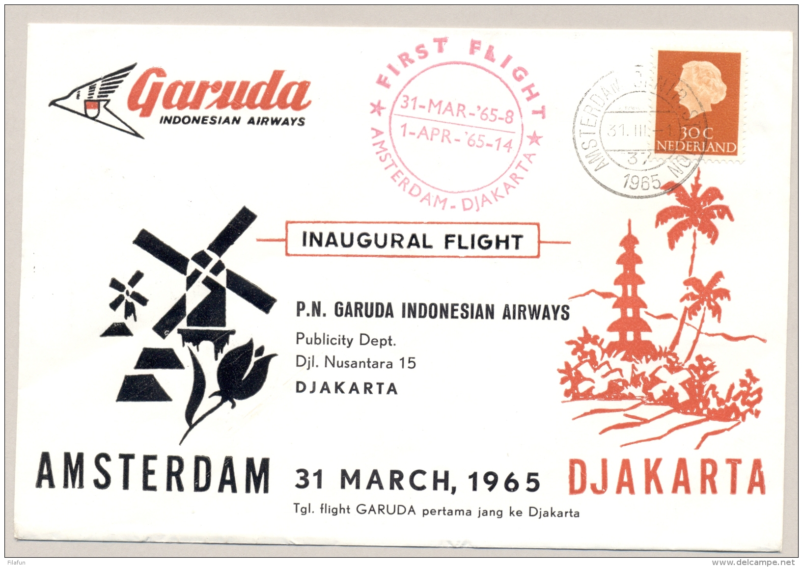 Indonesia / Nederland - 1965 - 1st Garuda Flight Djakarta Amsterdam &amp; Amsterdam - Djakarta - Indonesië