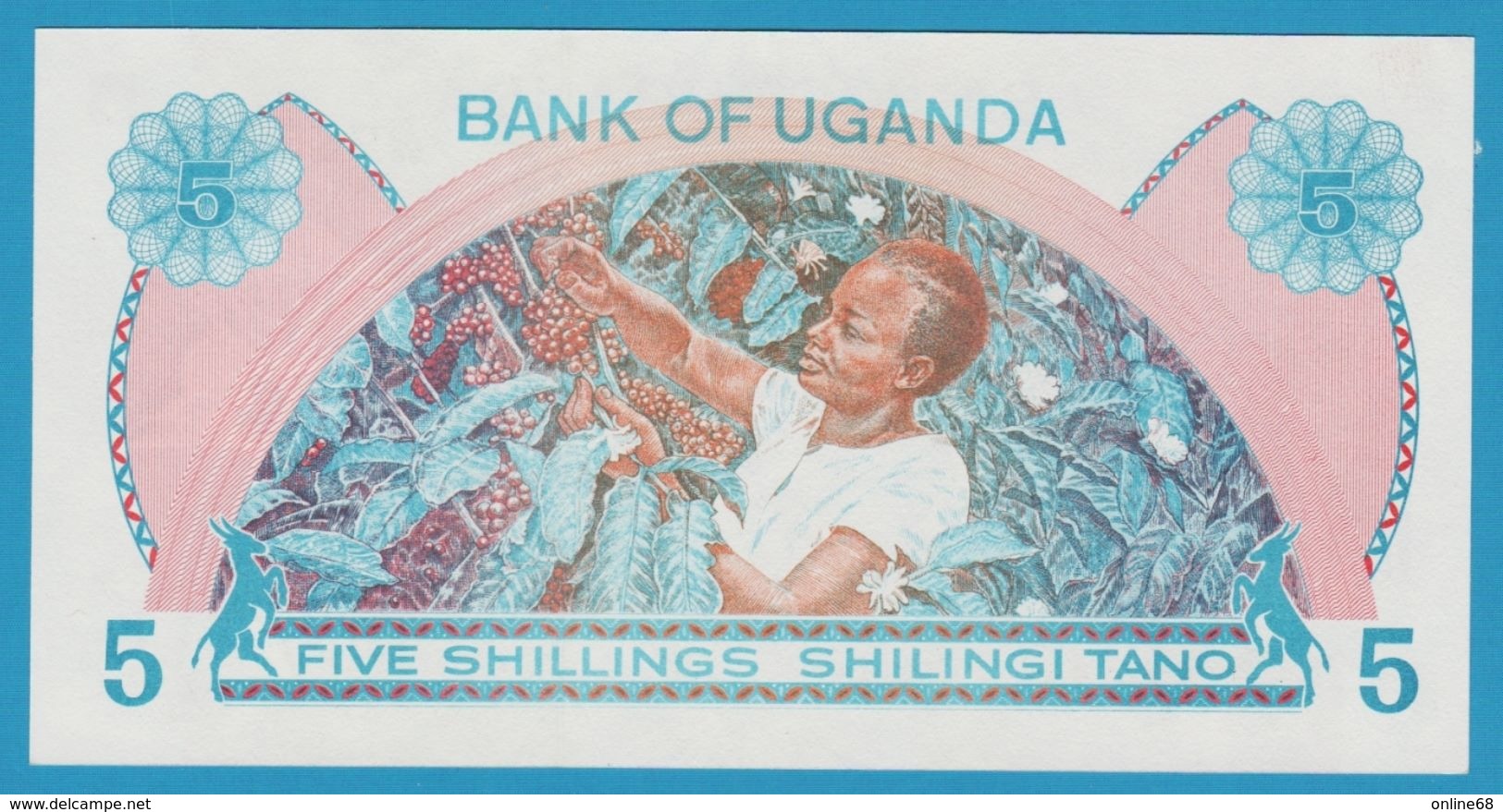 UGANDA 	5 Shillings / Shilingi 	ND (1979)	Serie A90 745916 P# 10 - Uganda