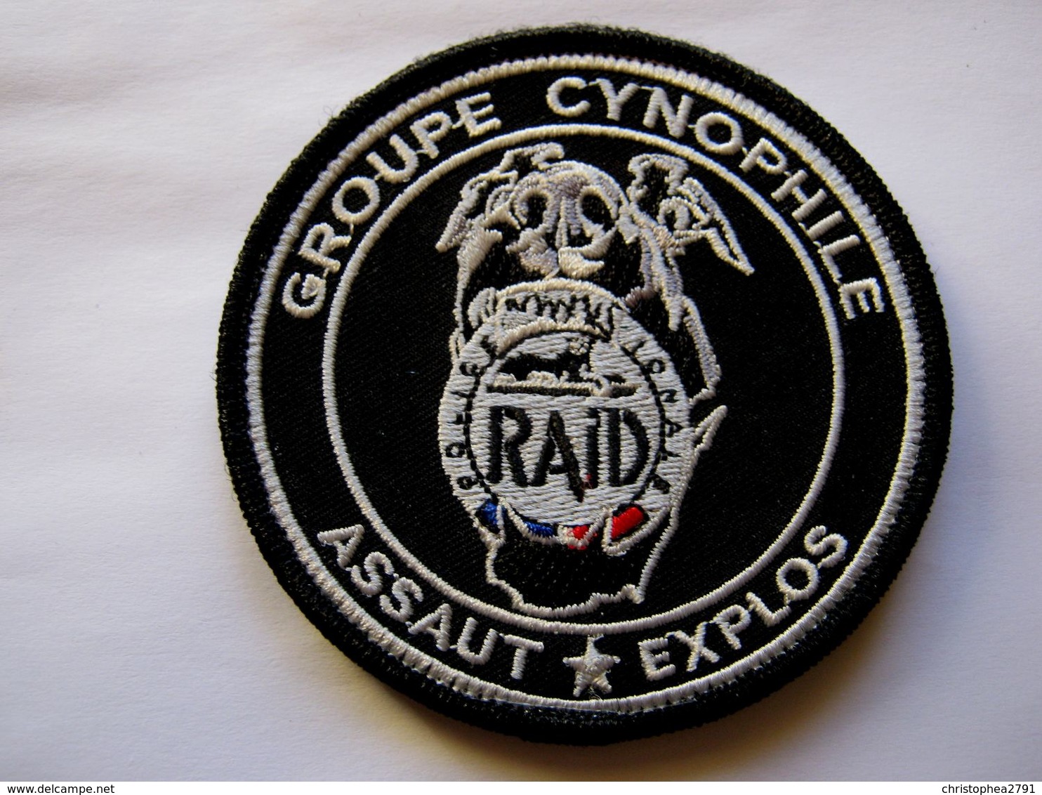 INSIGNE TISSUS PATCH POLICE NATIONALE LE RAID CYNOPHILE NEDEX EN BV NOIR ETAT EXCELLENT (SUR VELCROS) - Police