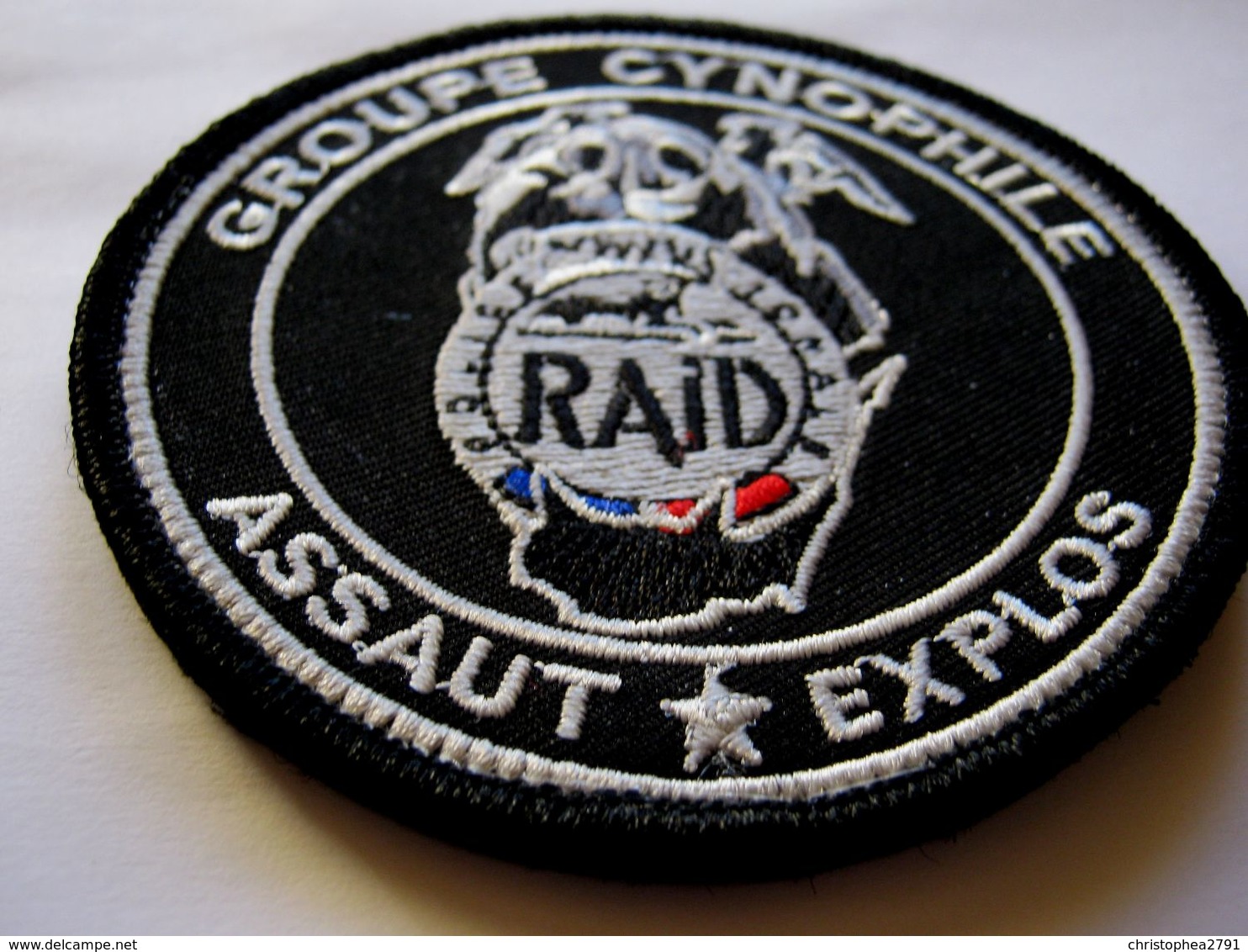 INSIGNE TISSUS PATCH POLICE NATIONALE LE RAID CYNOPHILE NEDEX EN BV NOIR ETAT EXCELLENT (SUR VELCROS) - Police