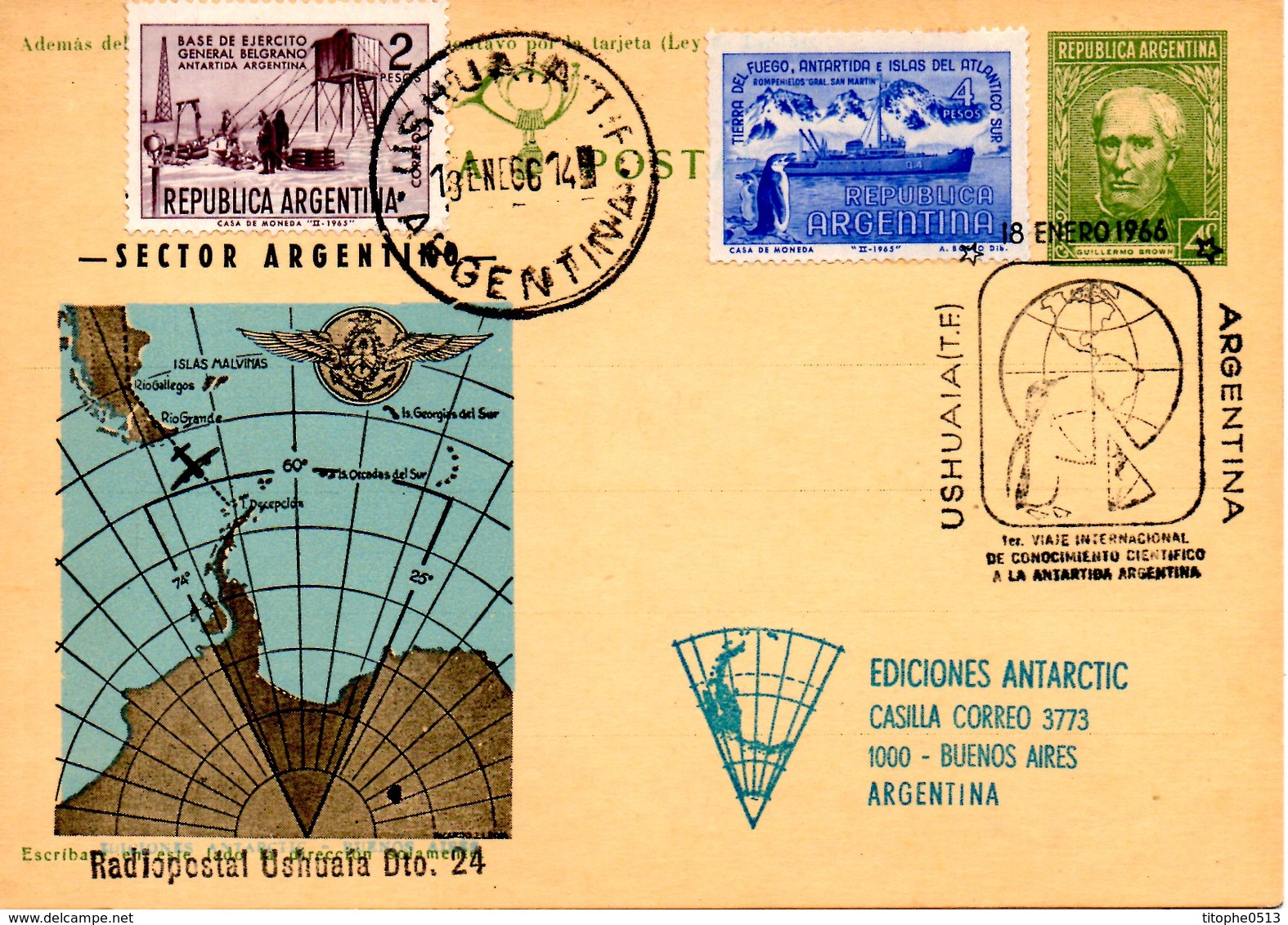 ARGENTINE. Entier Postal Avec Oblitération De 1966. Voyage International De Connaissance De L'Antarctique Argentin. - Research Programs