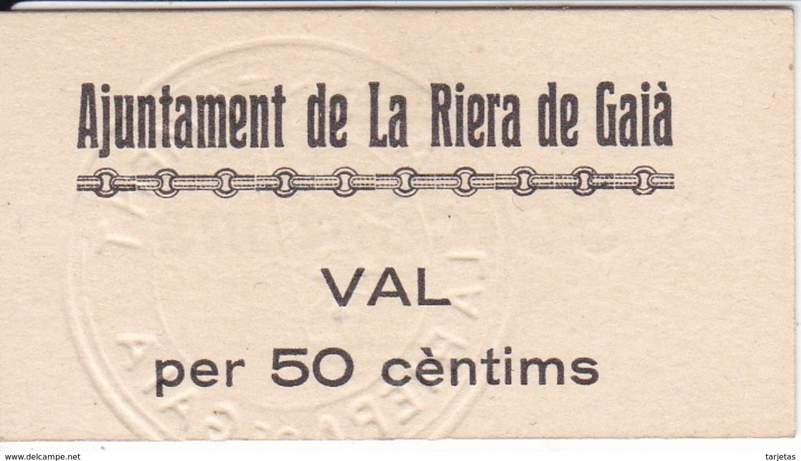 BILLETE DE 50 CENTIMOS DEL AJUNTAMENT DE LA RIERA DE GAIA DEL AÑO 1937 SIN CIRCULAR  - UNCIRCULATED  (BANKNOTE) - Other & Unclassified