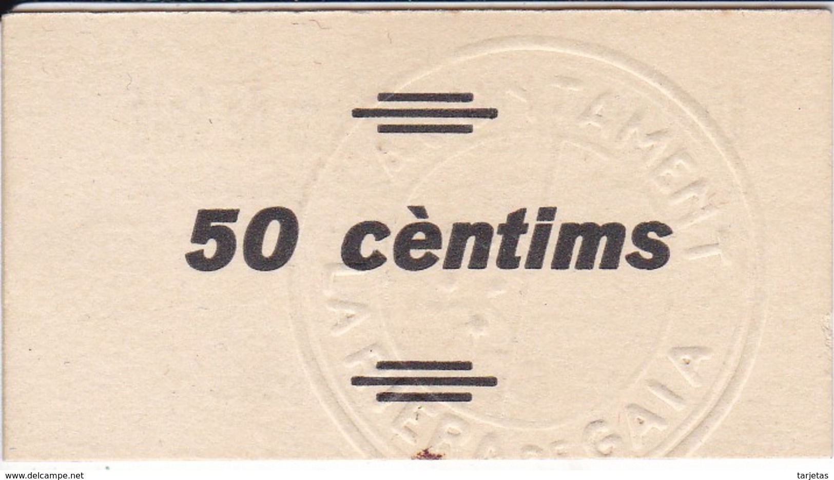 BILLETE DE 50 CENTIMOS DEL AJUNTAMENT DE LA RIERA DE GAIA DEL AÑO 1937 SIN CIRCULAR  - UNCIRCULATED  (BANKNOTE) - Otros & Sin Clasificación