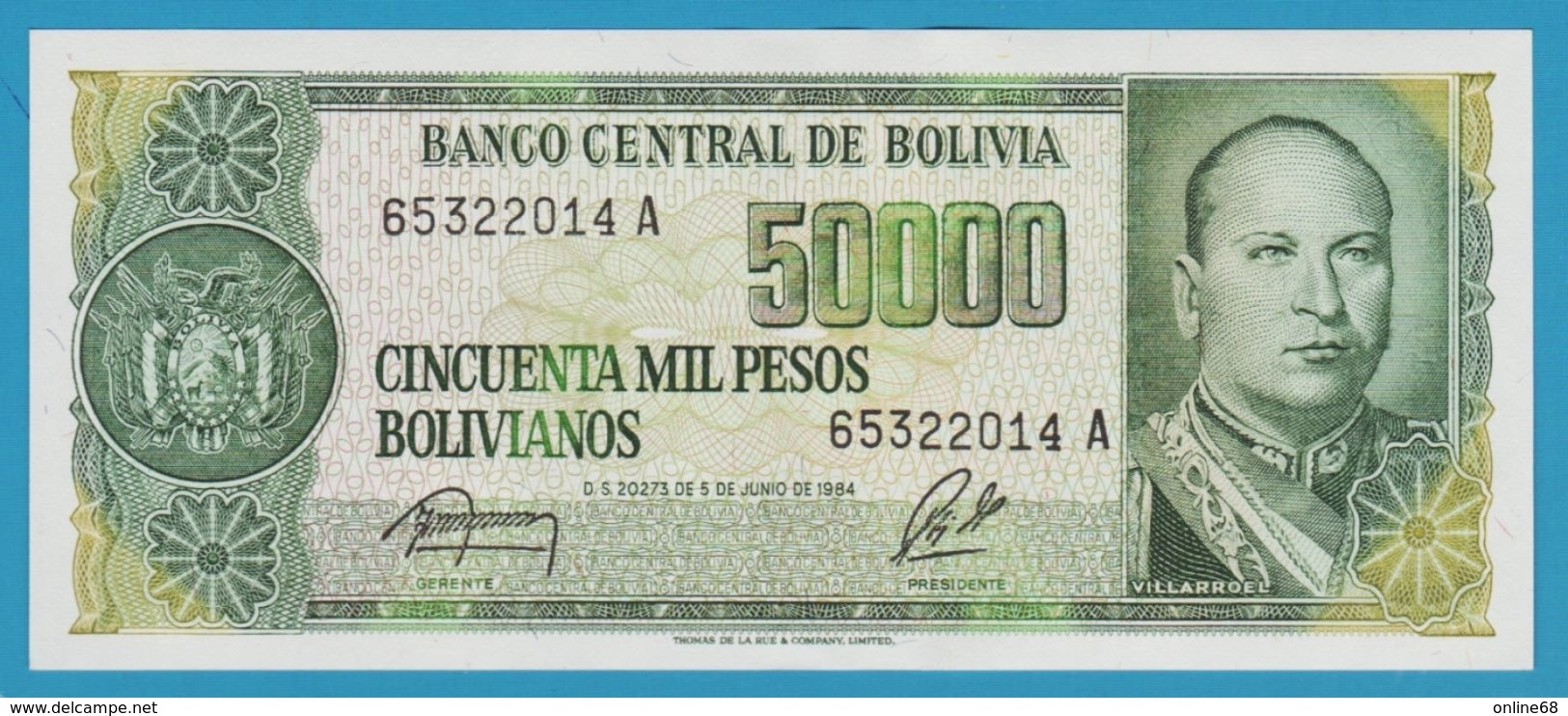 BOLIVIA 		50.000 Pesos Bolivianos 	D.05.06.1984	 # 65322014A   P# 170 - Bolivia