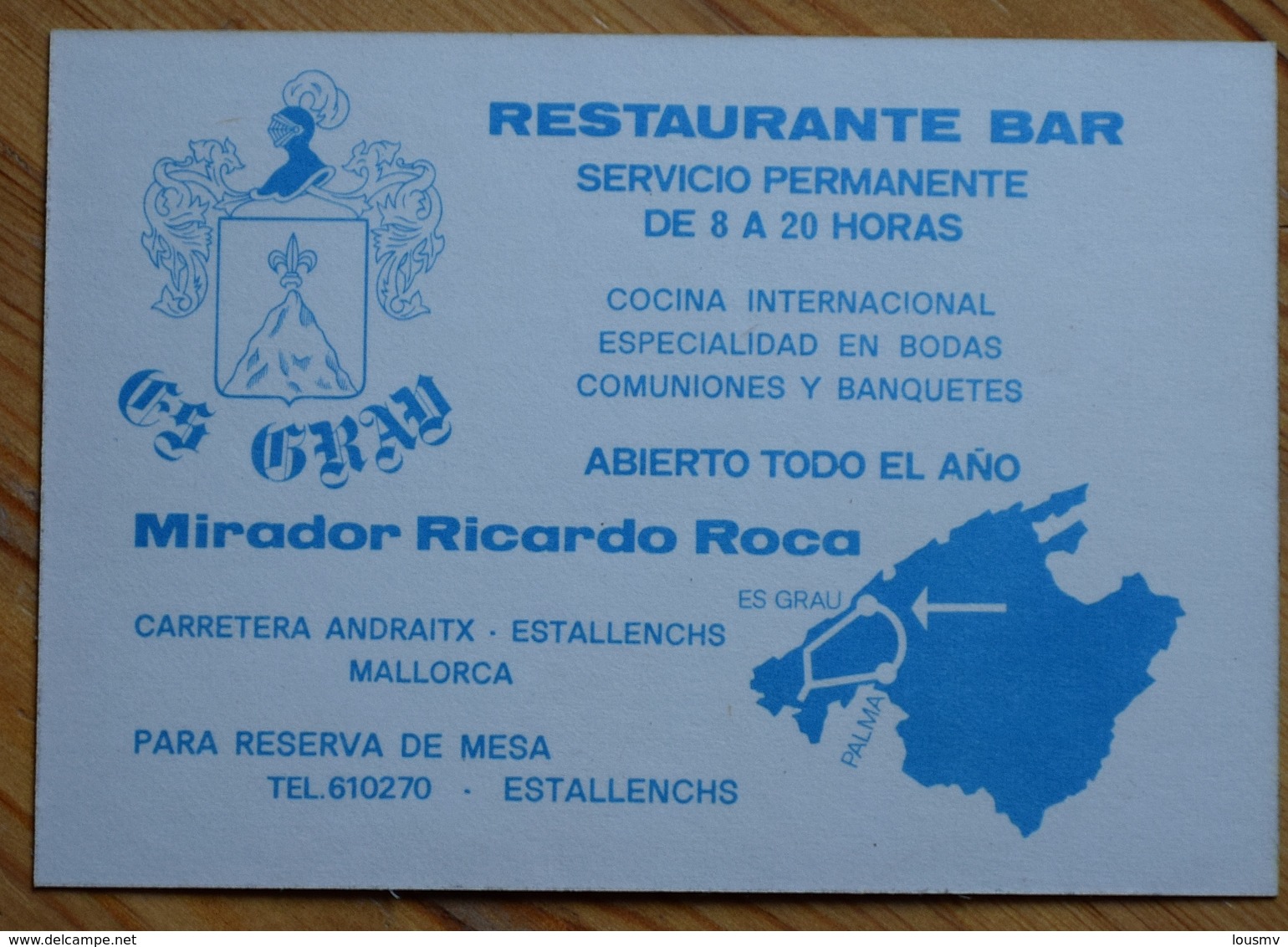 Espagne - Mallorca - Restaurante Bar Es Grau - Mirador Ricardo Roca - Estallenchs - (n°9983) - Visiting Cards