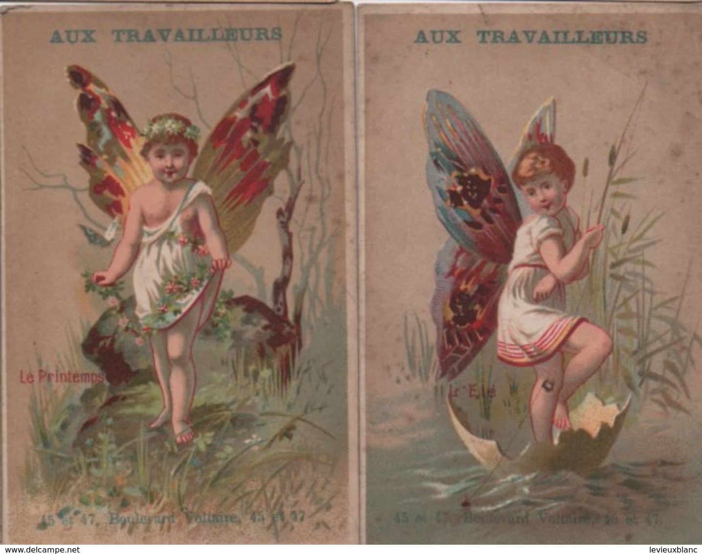 2 Chromos Anciens/Grds Mag. Nouv./Aux Travailleurs/Chapeaux De Paille/Bd Voltaire/PARIS/Courbe-Rouzet/Vers1890   IMA354 - Other & Unclassified