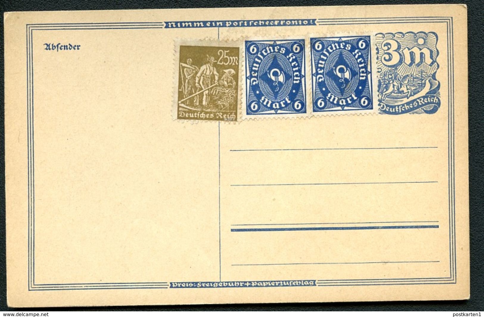 DR  P 150b Postkarte Blau ** 1922  Kat. 9,00 € - Cartes Postales