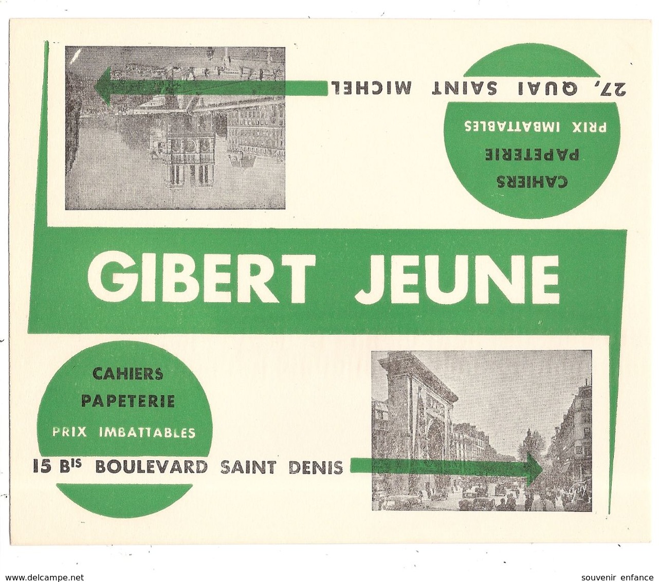 Buvard Gibert Jeune 27 Quai Saint Michel Paris 75 15 Boulevard Saint Denis - Papeterie