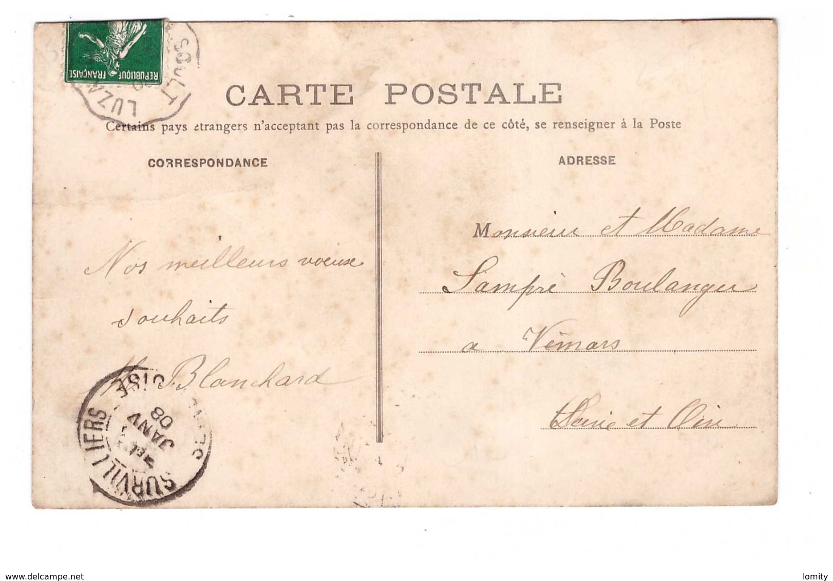 95 Belloy Vue Générale Cachet 1908 - Autres & Non Classés