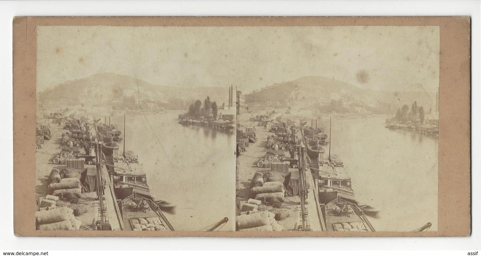 ROUEN EMBARCADERE DES BATEAUX A VAPEUR PHOTO STÉRÉO CIRCA 1860 /FREE SHIPPING REGISTERED - Stereoscopio