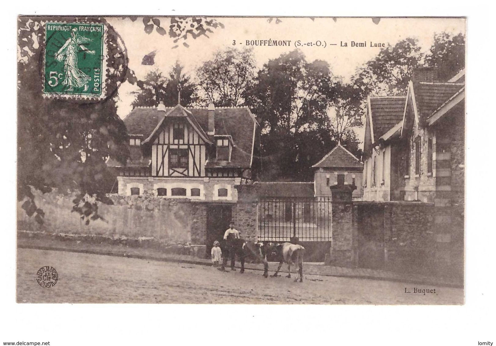 95 Bouffémont Demi Lune Cpa Animée Vache Edit Buquet Cachet 1908 - Bouffémont