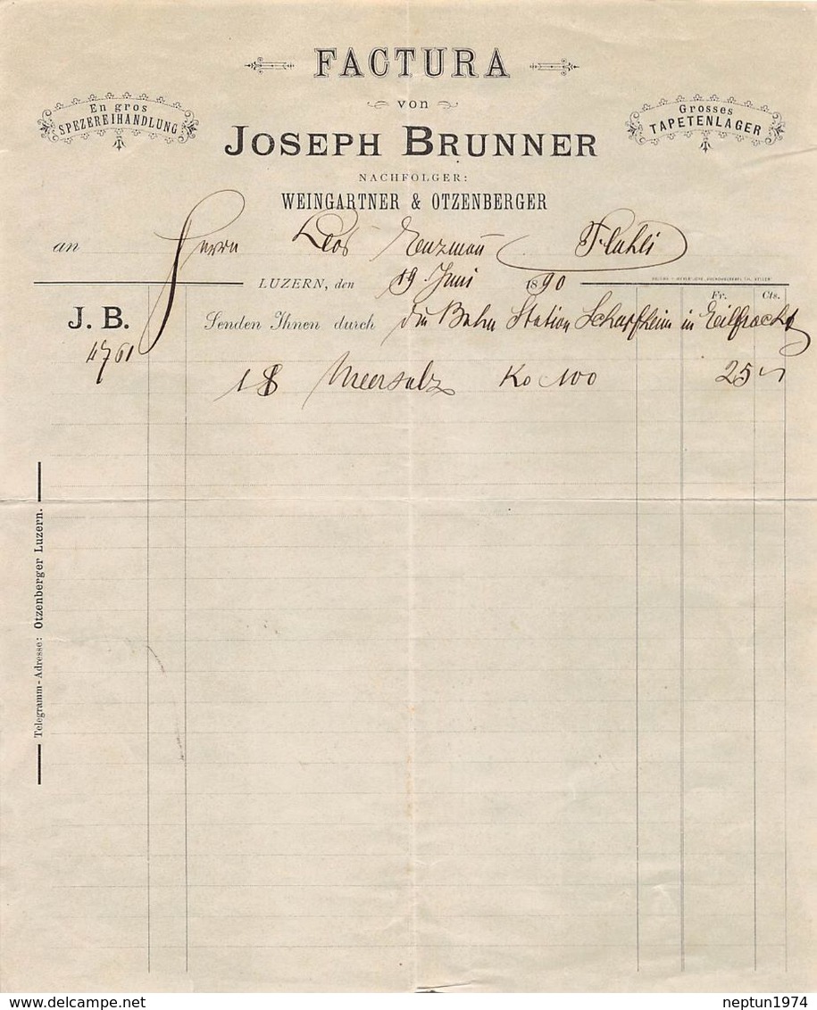 Joseph Brunner, Spezereihandlung, Tapetenlager, Luzern 1890 - Schweiz