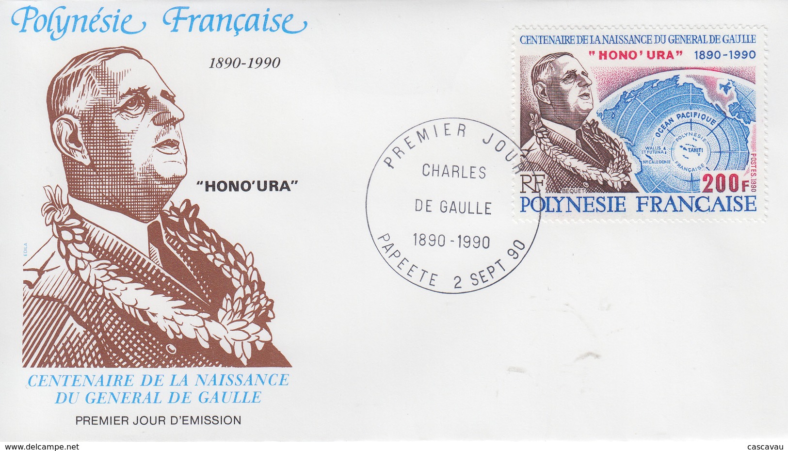 Enveloppe  FDC  1er  Jour   POLYNESIE   Hommage  Au  Général  DE  GAULLE  1990 - De Gaulle (Général)