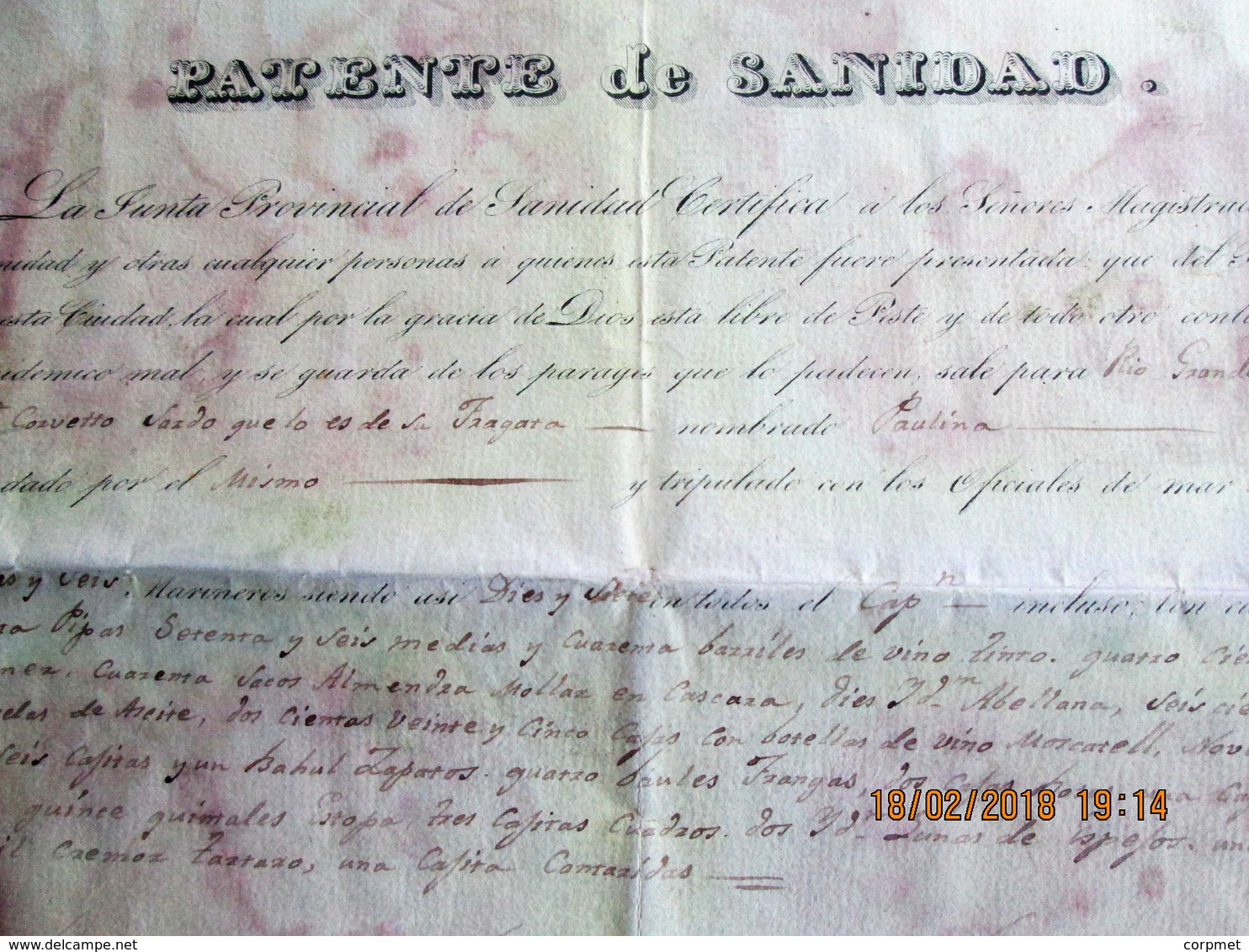 TARRAGONA - 1831 PATENTE DE SANIDAD Certificando Que El Puerto Esta Libre De Peste Para Fragata En Viaje A Brasil - Documentos Históricos