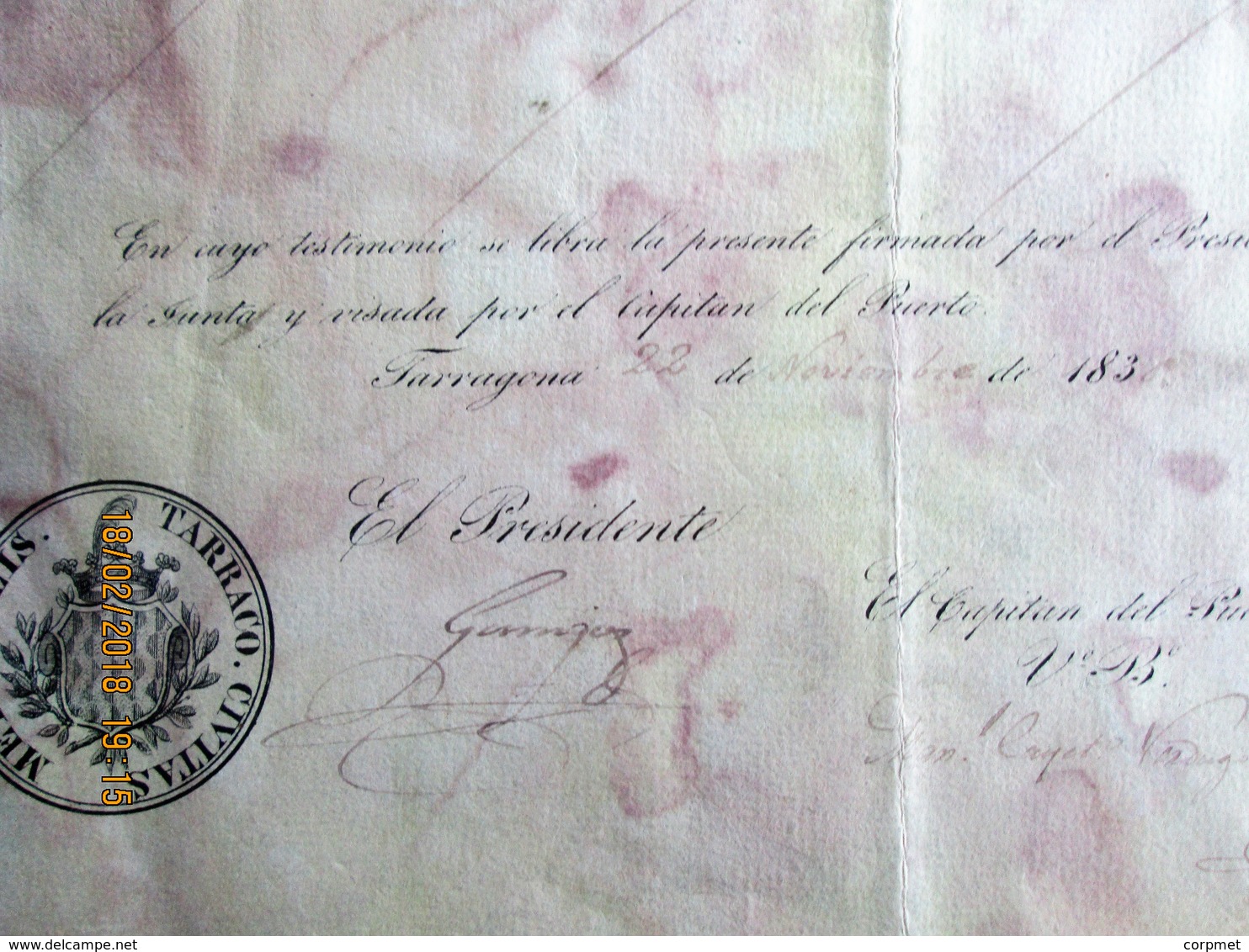 TARRAGONA - 1831 PATENTE DE SANIDAD Certificando Que El Puerto Esta Libre De Peste Para Fragata En Viaje A Brasil - Documentos Históricos