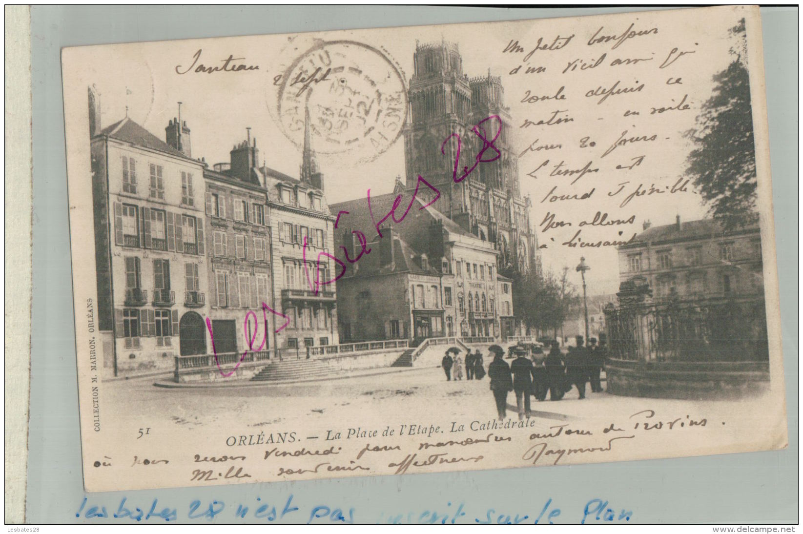 CPA  45  ORLEANS  PLace De L'étape  La Cathédrale   Cachet à Date Gandelu Aisne   FEVR 2018 419 - Orleans