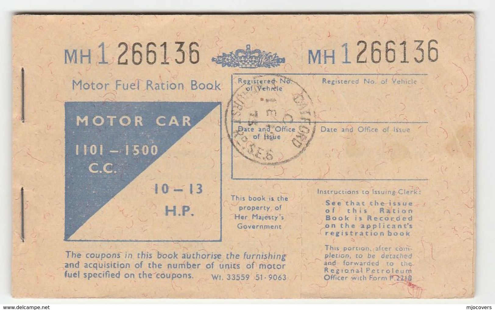 1973 Catford FUEL CRISIS - BRITISH MOTOR FUEL RATION BOOK Complete, For 1101-1500cc CAR Oil Petrochemicals Energy - Historical Documents