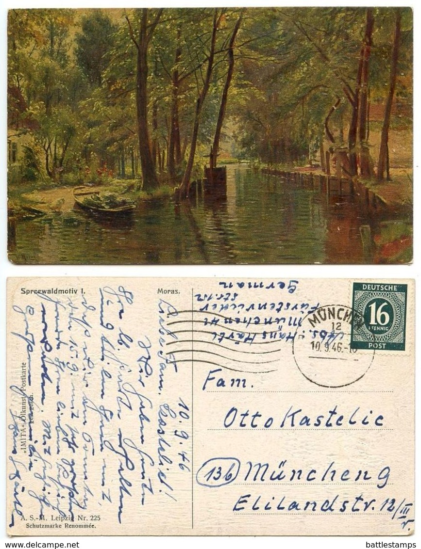 Germany 1946 Postcard Art, Walter Moras, Spreewaldmotiv I, Munich Cancel, Scott 542 - Paintings