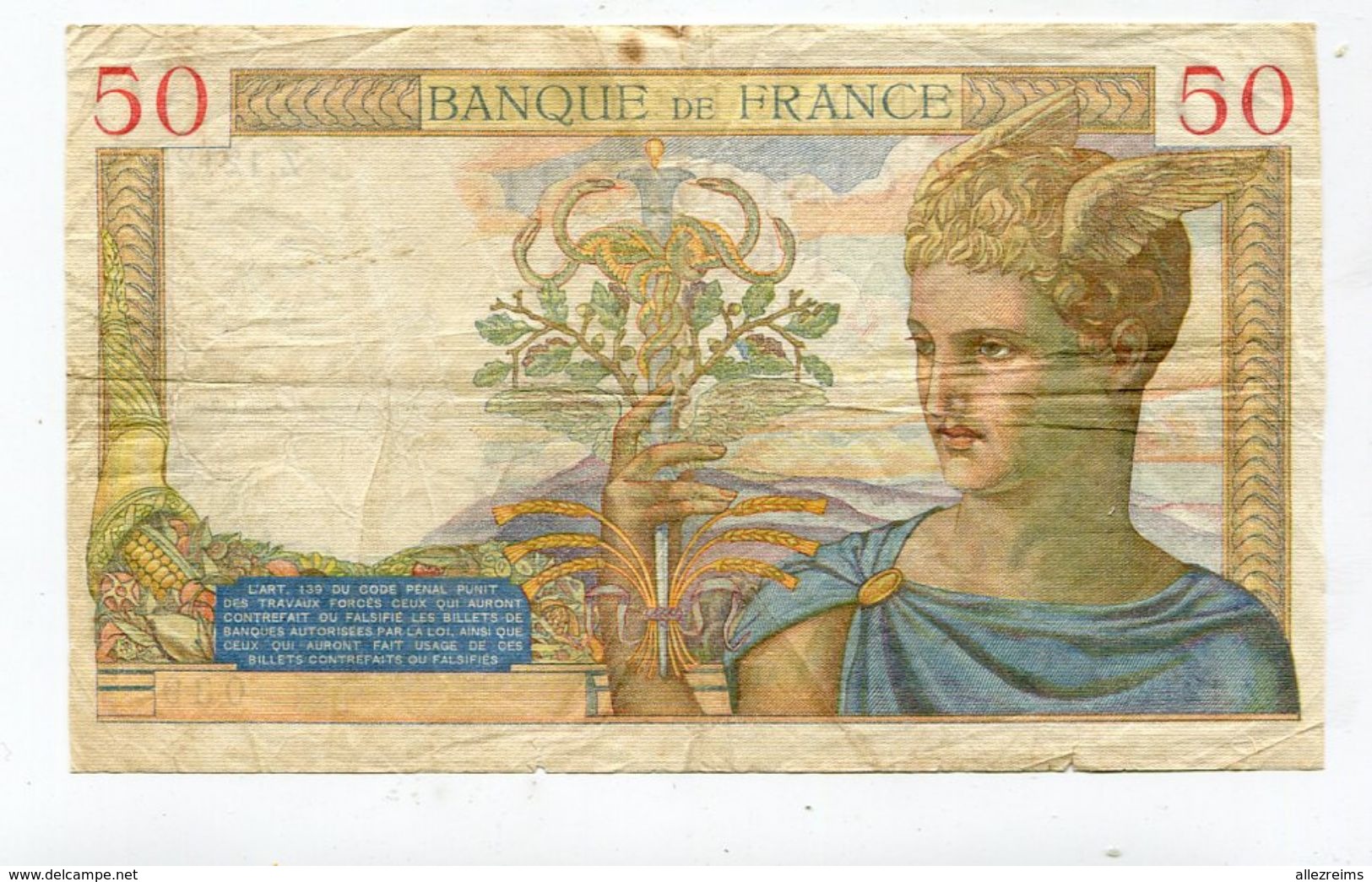 Billet De 50 F 1940 :   CERES       A   VOIR   !!! - 50 F 1934-1940 ''Cérès''