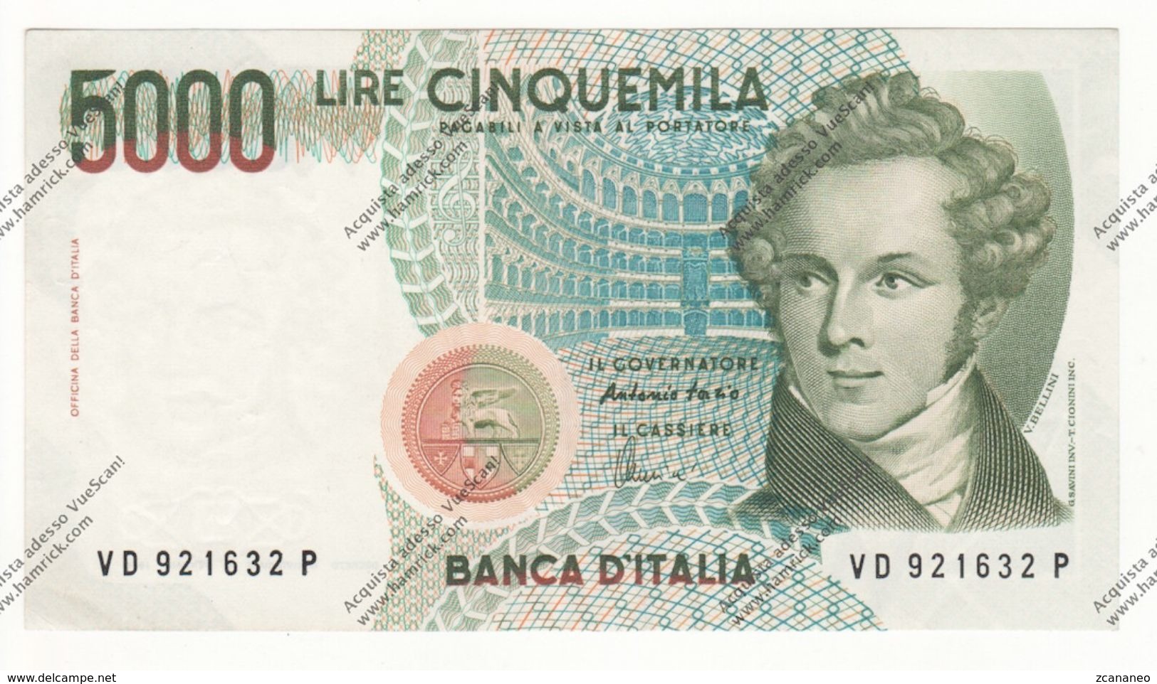 BANCONOTA DA 5.000 LIRE BELLINI REP. ITALIANA SPL/QFDS - - 5000 Lire