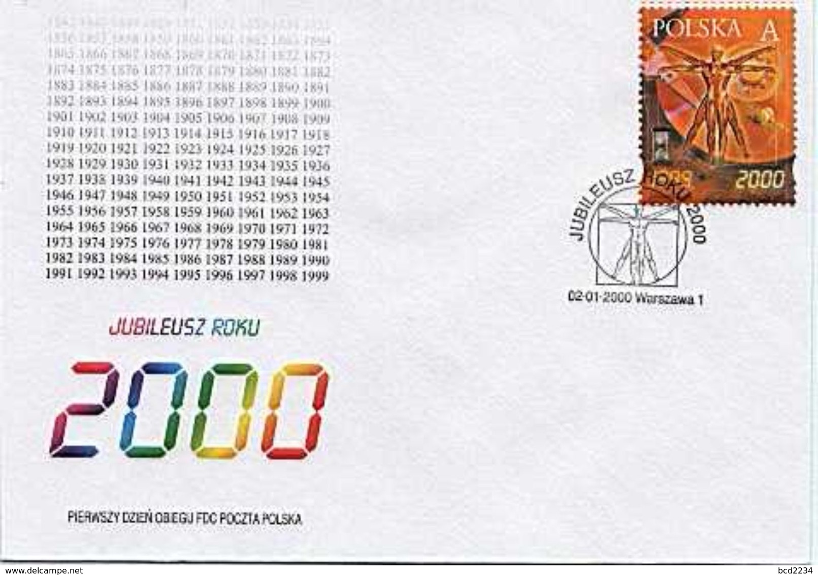 POLAND FDC 2000 NEW YEAR MILLENNIUM DA VINCI PROPORTIONS OF MAN Vitruvian Man Drawing Art Artist - Nouvel An