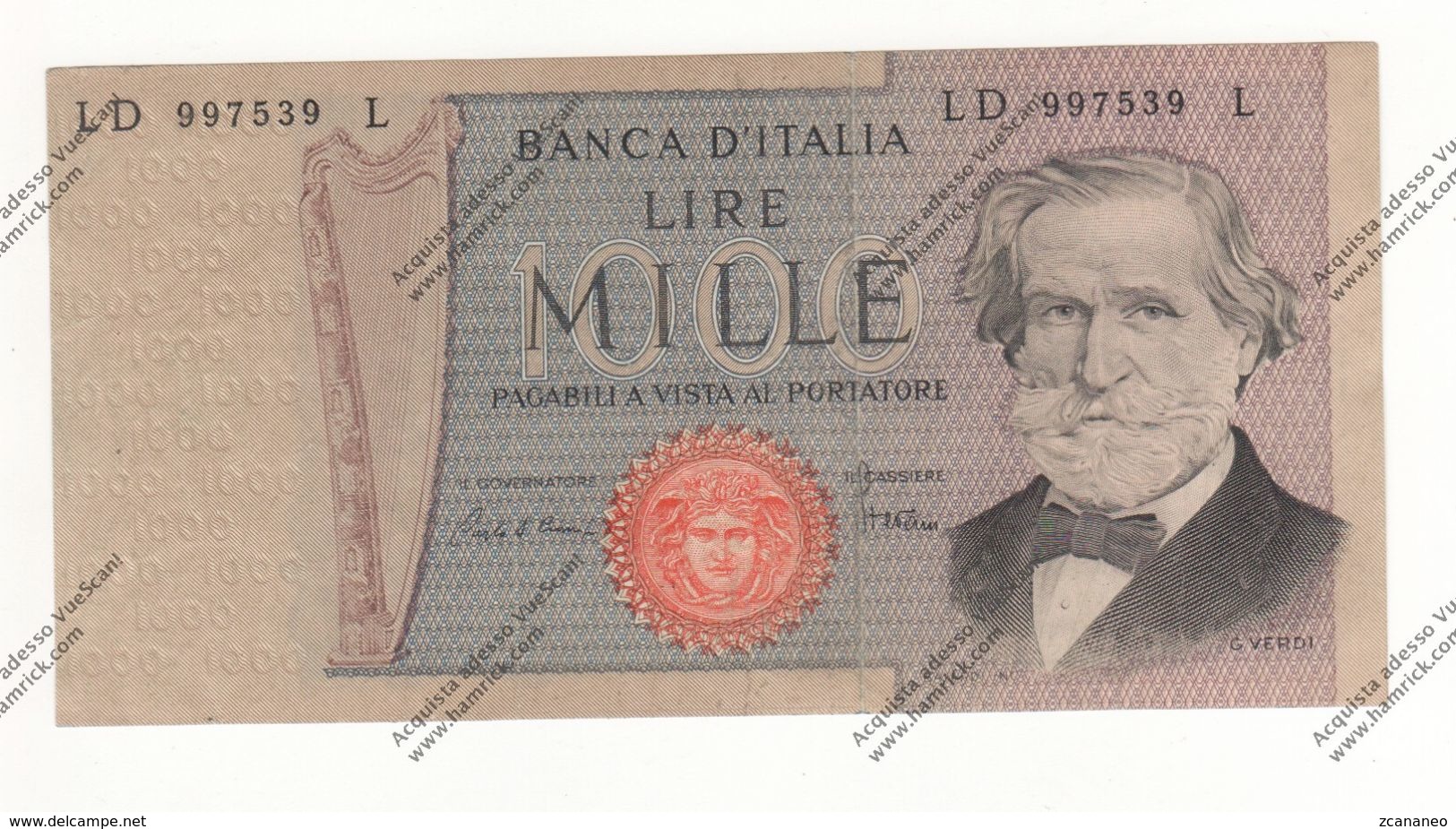 BANCONOTA DA 1.000 LIRE VERDI DEL 1969 REP. ITALIANA - - 1000 Lire