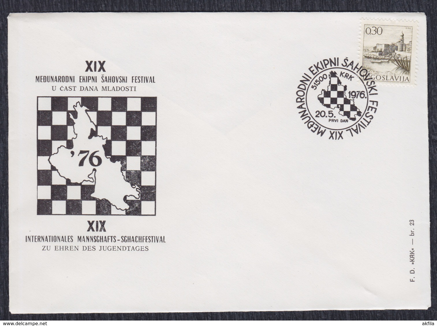 Yugoslavia 1976 19th International Team Chess Festival On Krk Island, Commemorative Cover - Schach