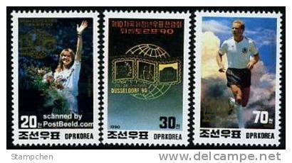 North Korea Stamps 1990 Dusseldorf Stamp Expo Soccer Football Lady Steffi Graf Tennis Flower Cloud - Tennis
