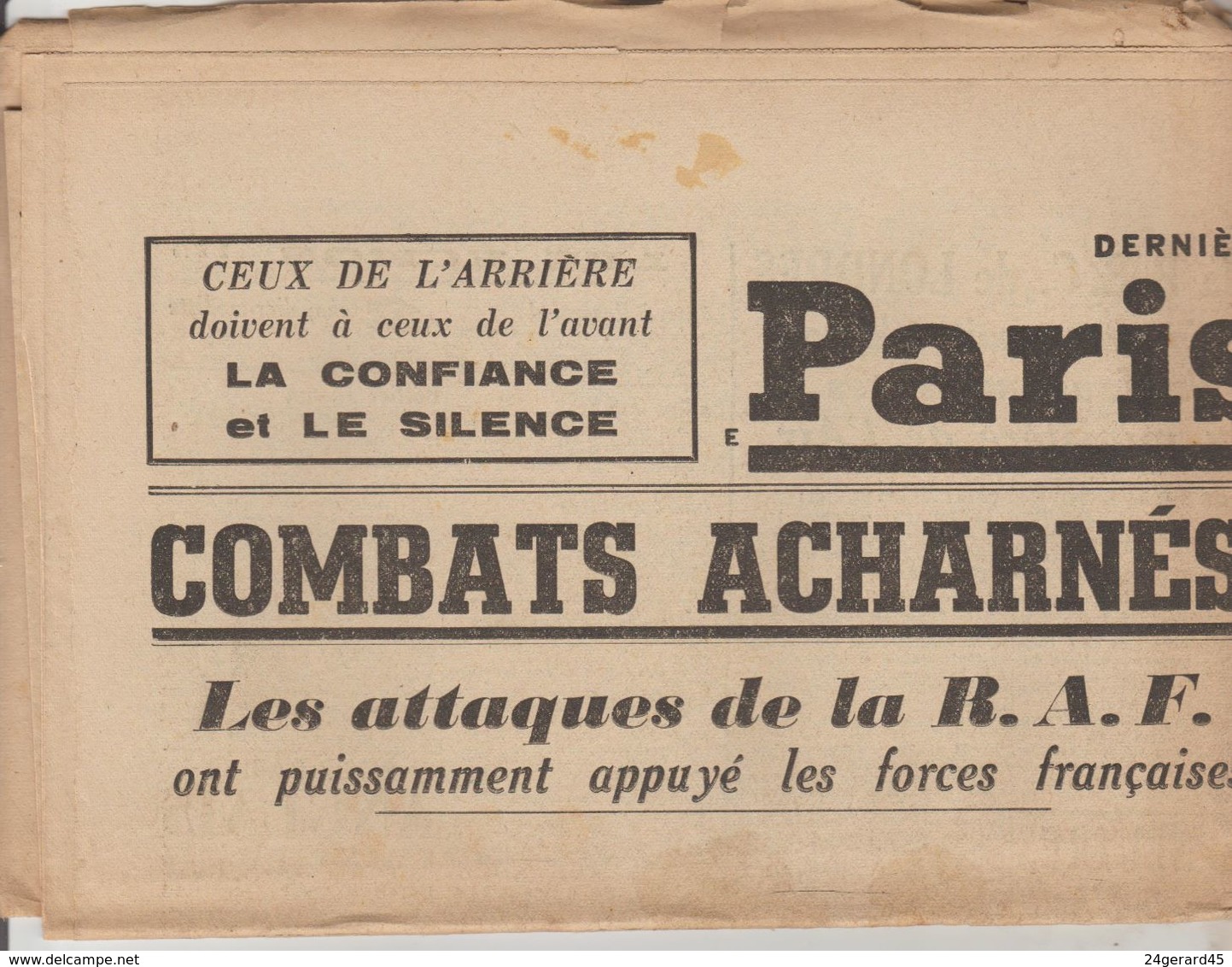 JOURNAL QUOTIDIEN PARIS-SOIR 4 PAGES RECTO VERSO N°6085 JEUDI 16 MAI 1940 2° GUERRE MONDIALE - Autres & Non Classés