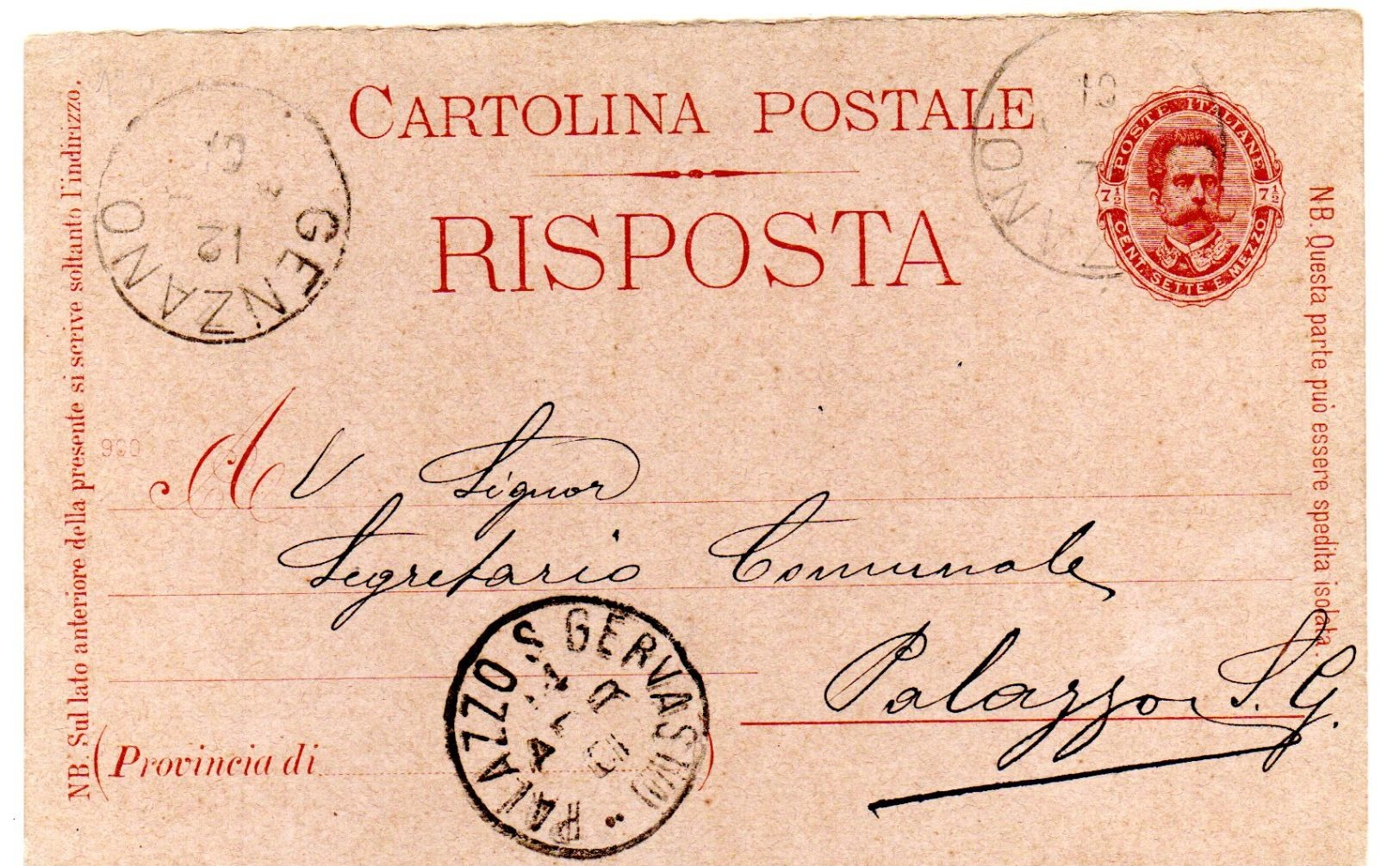 Cartolin Postale Da Genzano APalazzo S.Gervasio - Marcophilie