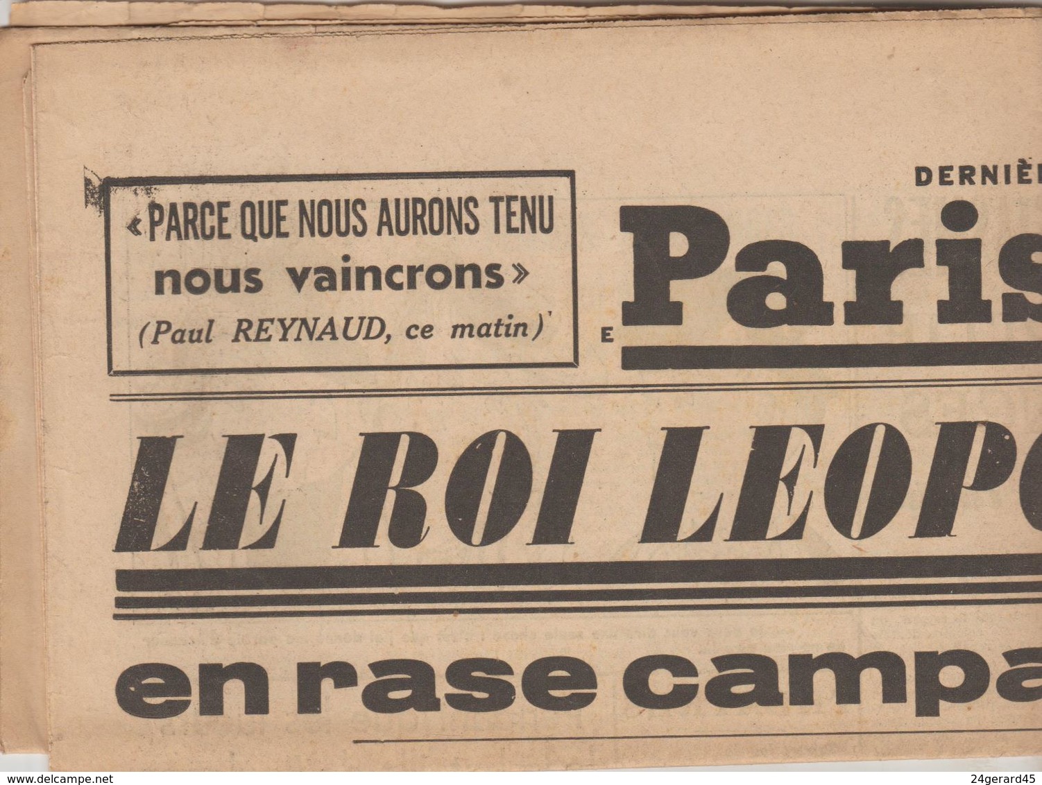 JOURNAL QUOTIDIEN PARIS-SOIR 4 PAGES RECTO VERSO N°6098 MERCREDI 29 MAI 1940 2° GUERRE MONDIALE - Autres & Non Classés