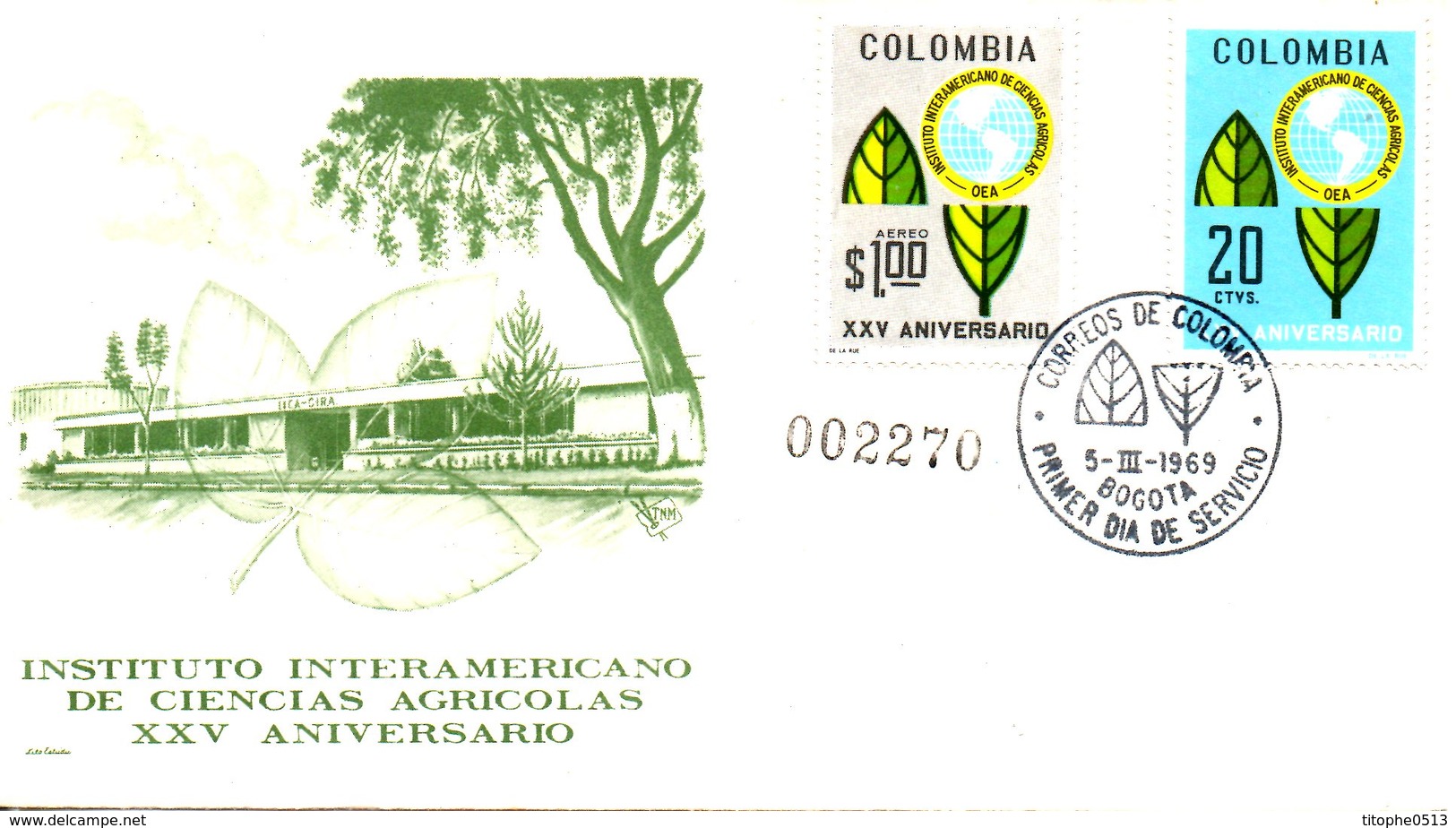 COLOMBIE. N°645 + PA 492 De 1969 Sur Enveloppe 1er Jour. Institut  Des Sciences Agricoles. - Agriculture
