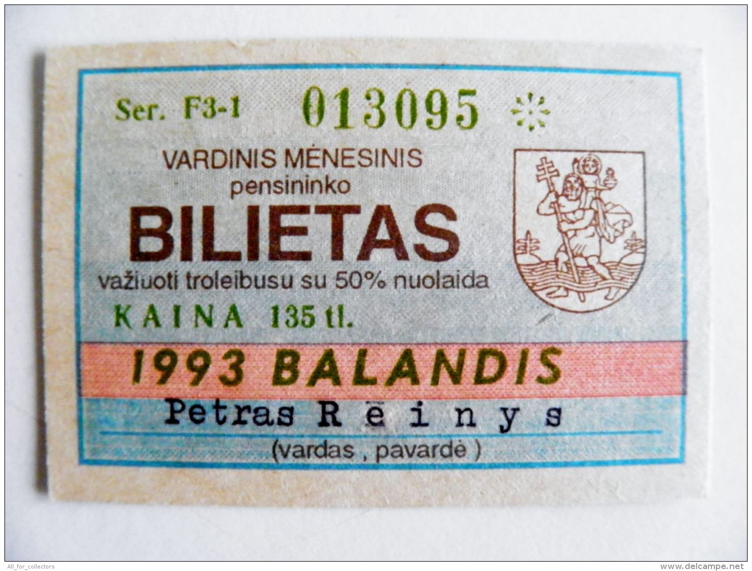 Transport Ticket Lithuania 1993 Vilnius City April Bus Trolley - Europe