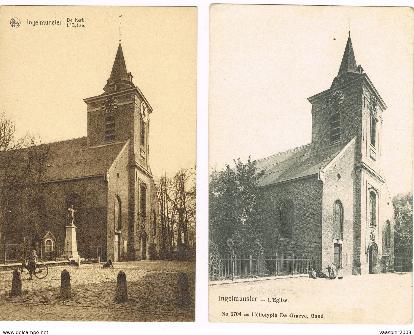 INGELMUNSTER - 2 Postkaarten - "De Kerk" En "L'Eglise"  ,  Rond 1940 En 1920 - Ingelmunster