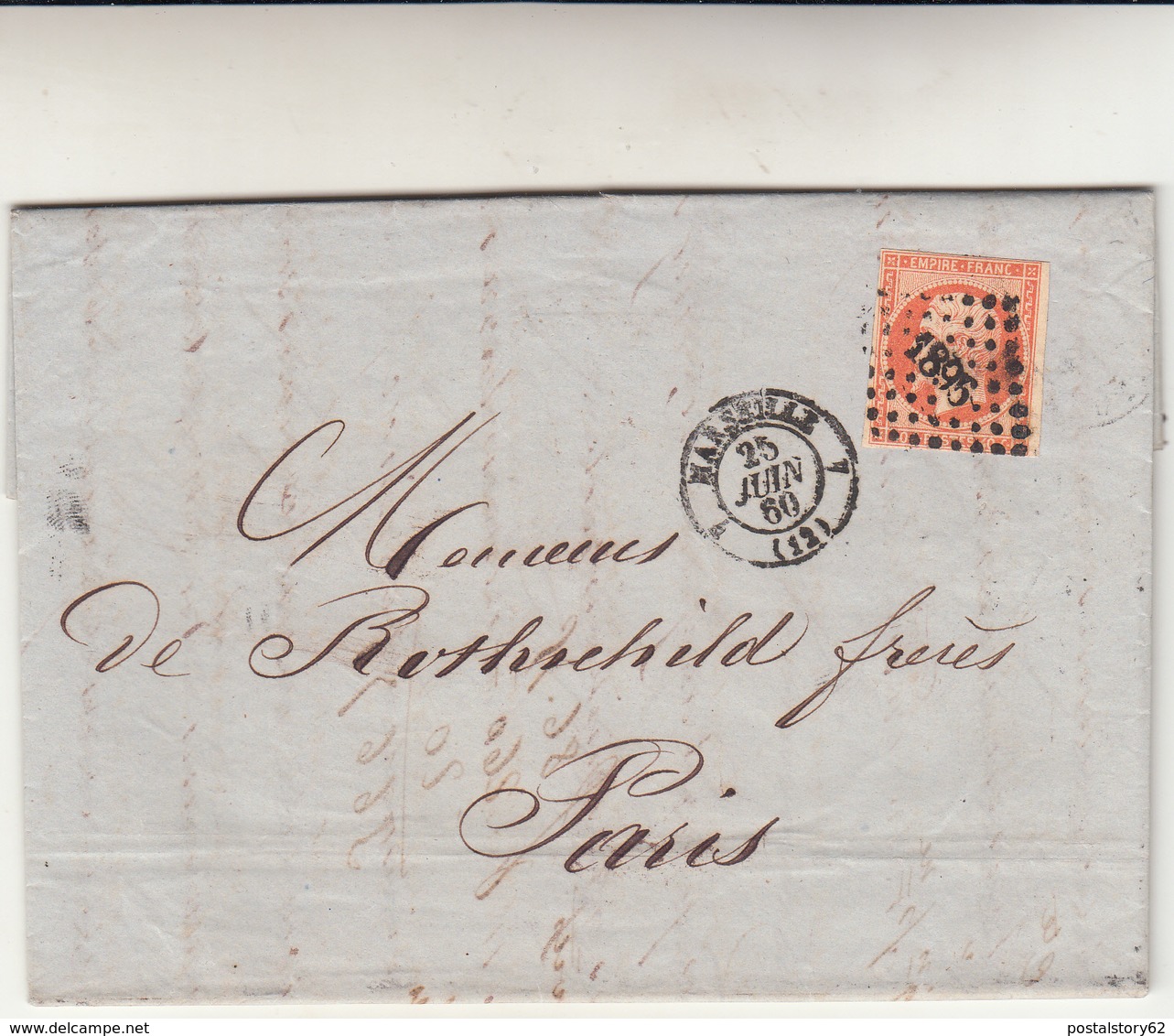 Marseille To Paris. Lettera Con Contenuto. Al Retro Timbres  Lyon Paris Anno 1860 - 1853-1860 Napoleone III