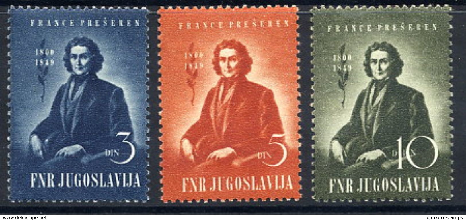 YUGOSLAVIA 1949 Presern Centenary  MNH / **.  Michel 567-69 - Unused Stamps