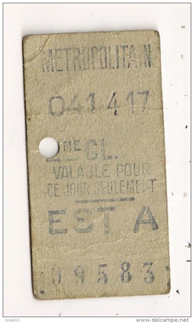 ANCIEN TICKET DE METRO EST A     VALABLE POUR  CE JOUR SEULEMENT CPA1448 - Europe