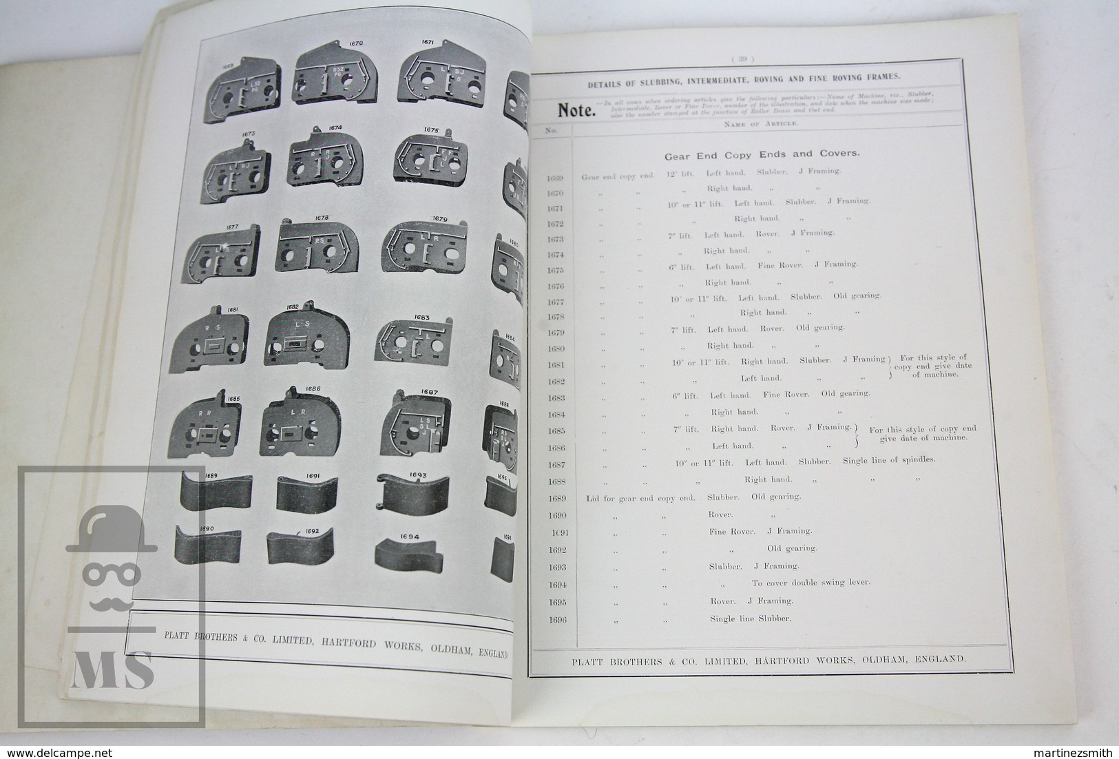 1920's Platt Brothers & Co. Catalogue of Details -Slubbing, Intermediate, Roving