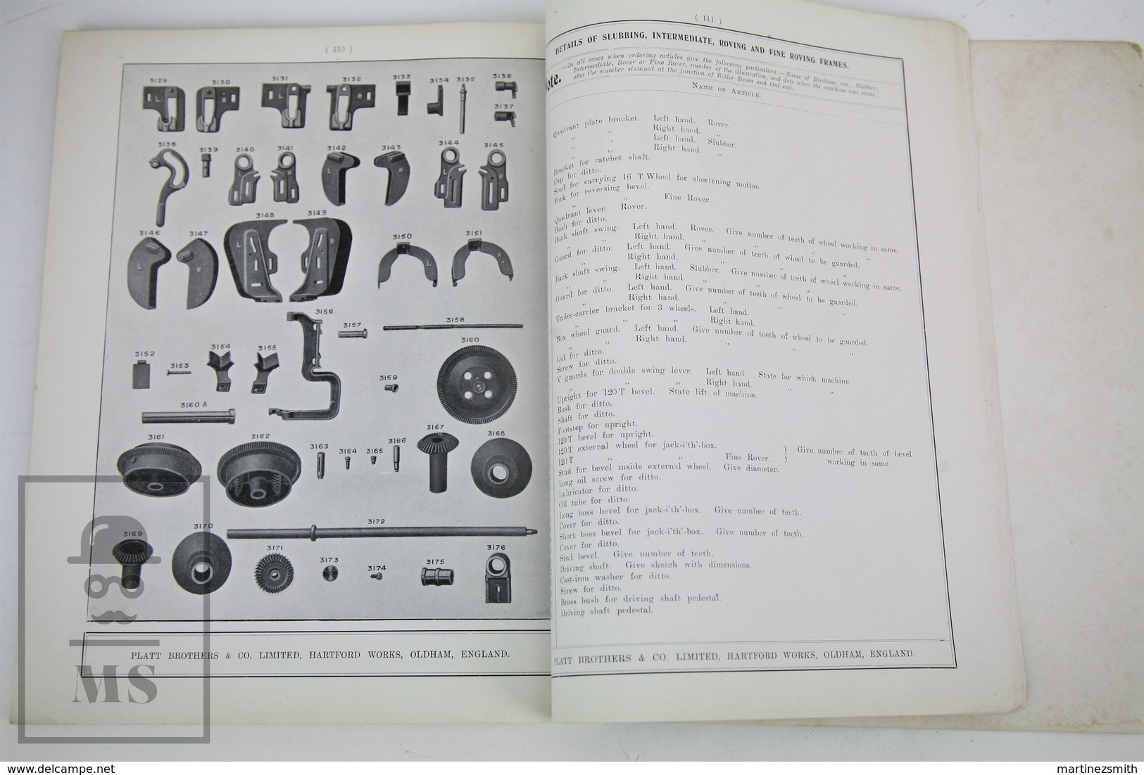 1920's Platt Brothers & Co. Catalogue of Details -Slubbing, Intermediate, Roving