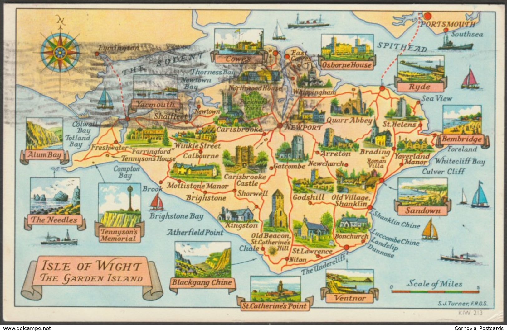 Map - Isle Of Wight, The Garden Of England, 1958 - Nigh Postcard - Other & Unclassified