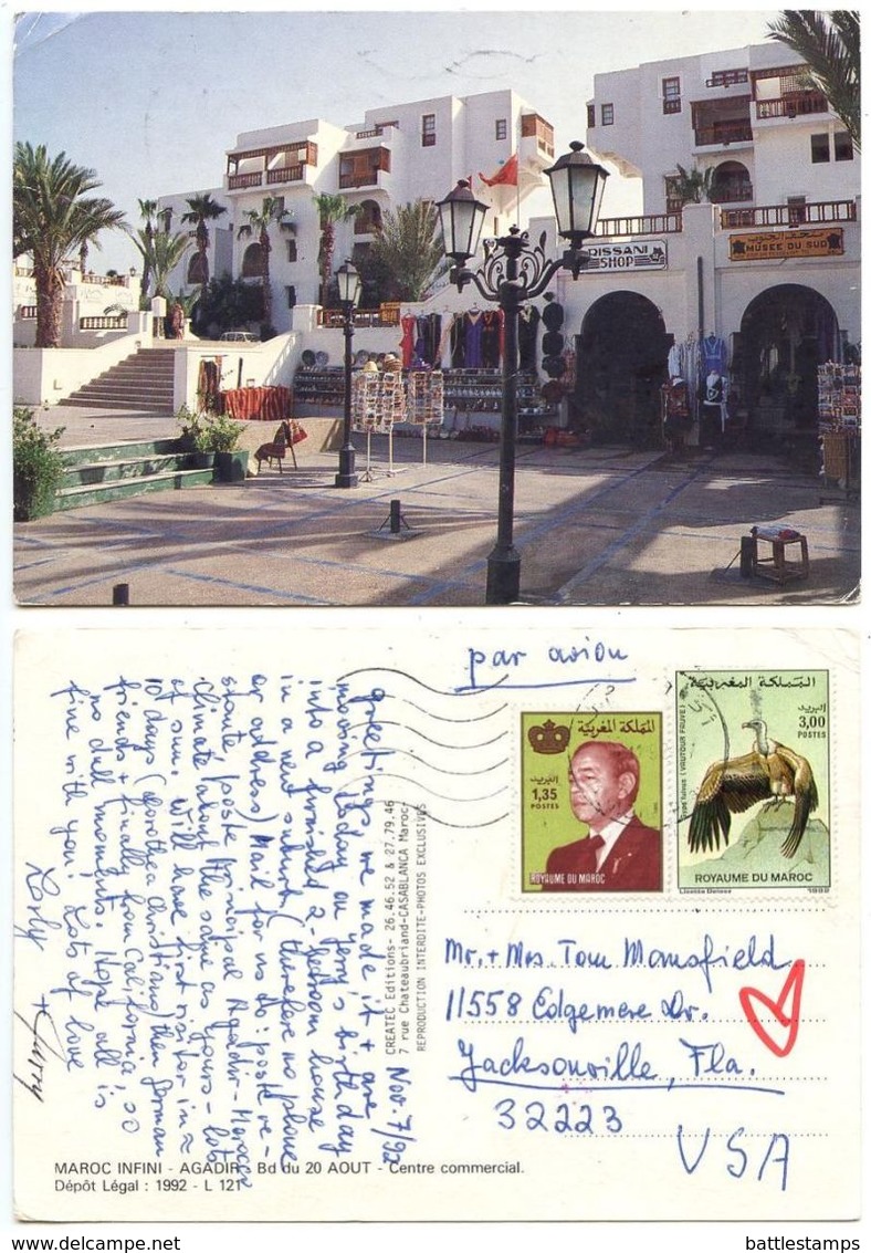 Morocco 1992 Postcard Maroc Infini - Agadir, To U.S., Scott 715 & 748 - Agadir