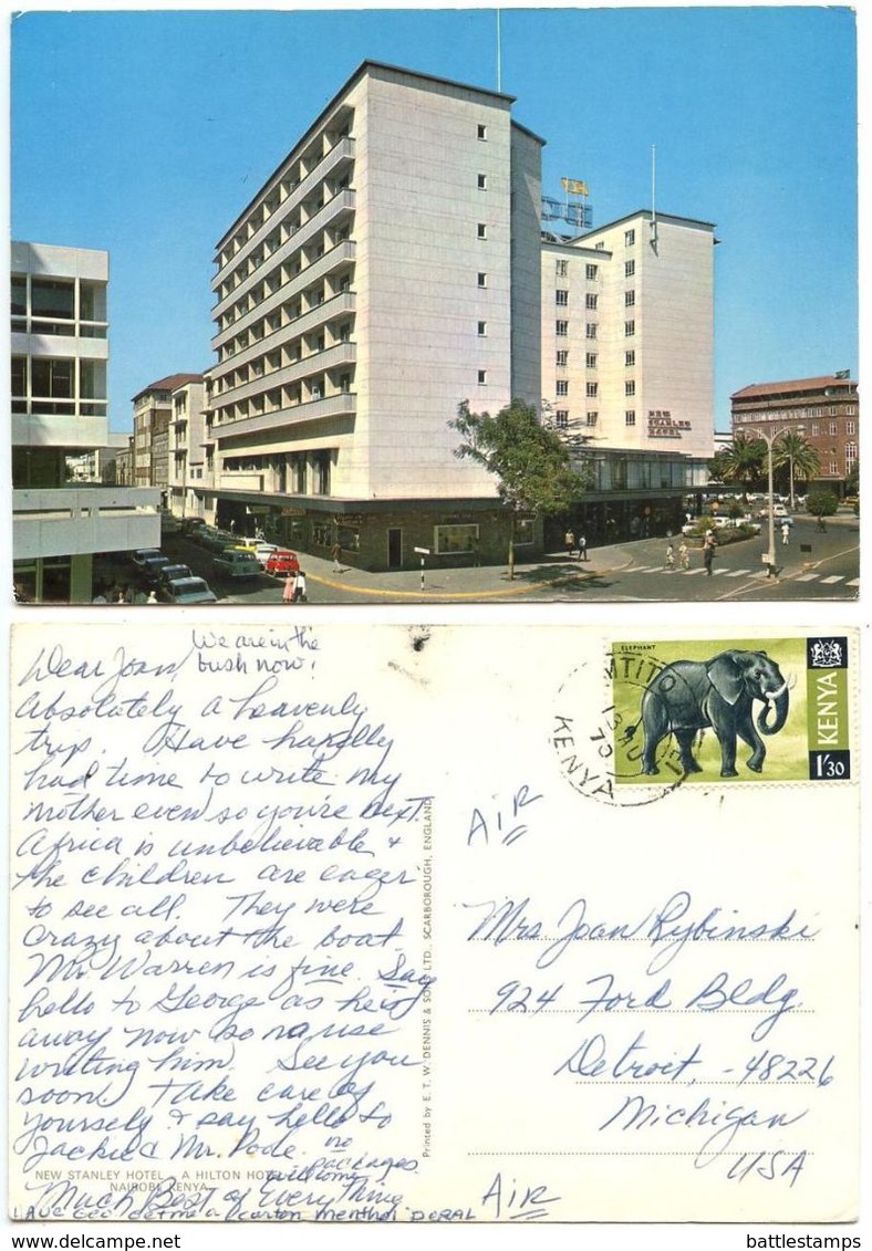 Kenya 1970 Postcard Nairobi - New Stanley Hotel, Mtito Andei To U.S., Scott 30 - Kenya