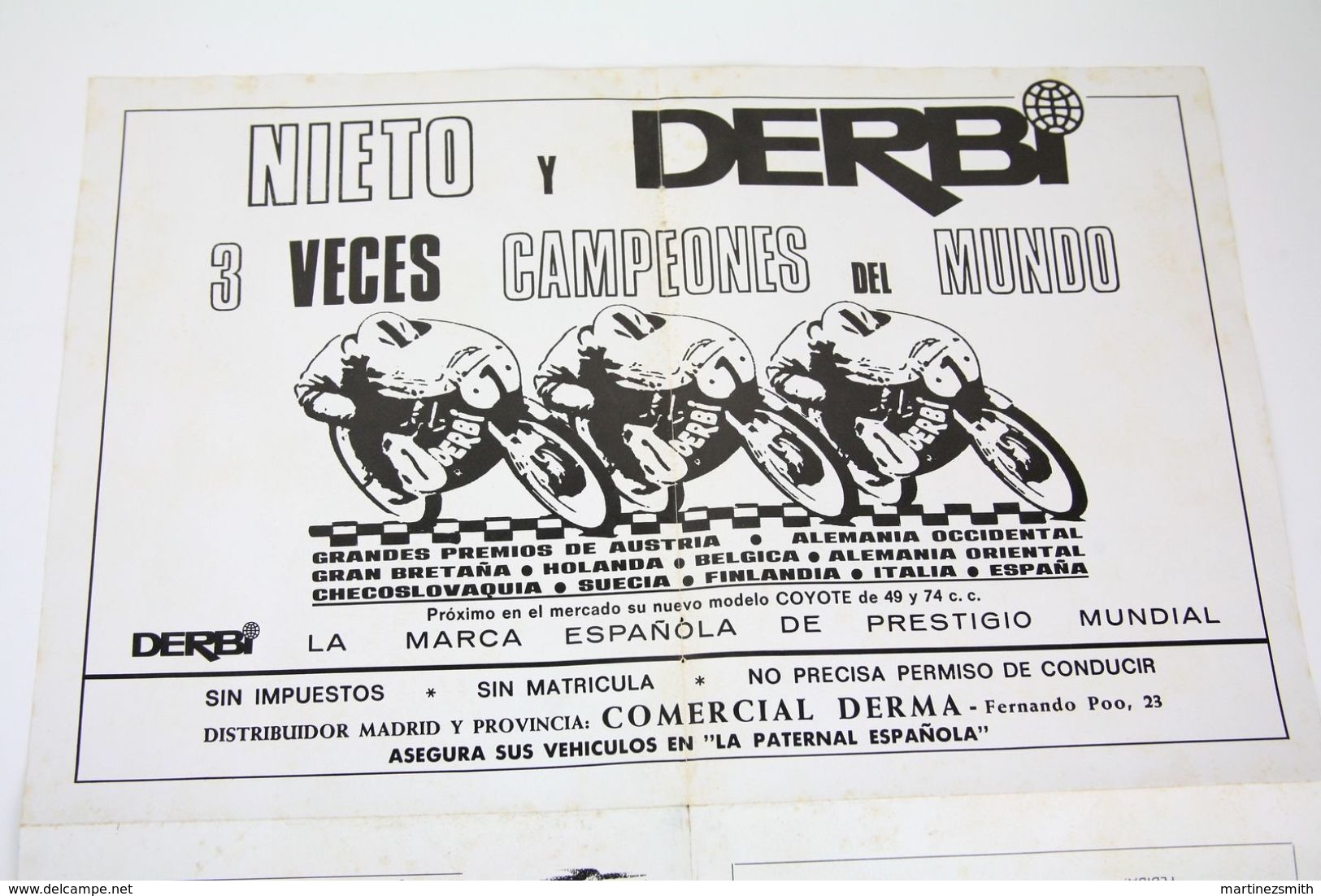 Vintage 1970's Angel Nieto - Derbi Motorcycle Racing Poster - Other & Unclassified