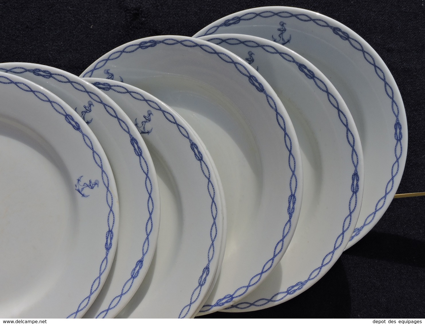 LOT 6 ASSIETTES PLATES MARINE NATIONALE  décor  CABLE BLEU  - OFFICIER MARINIER  #.2