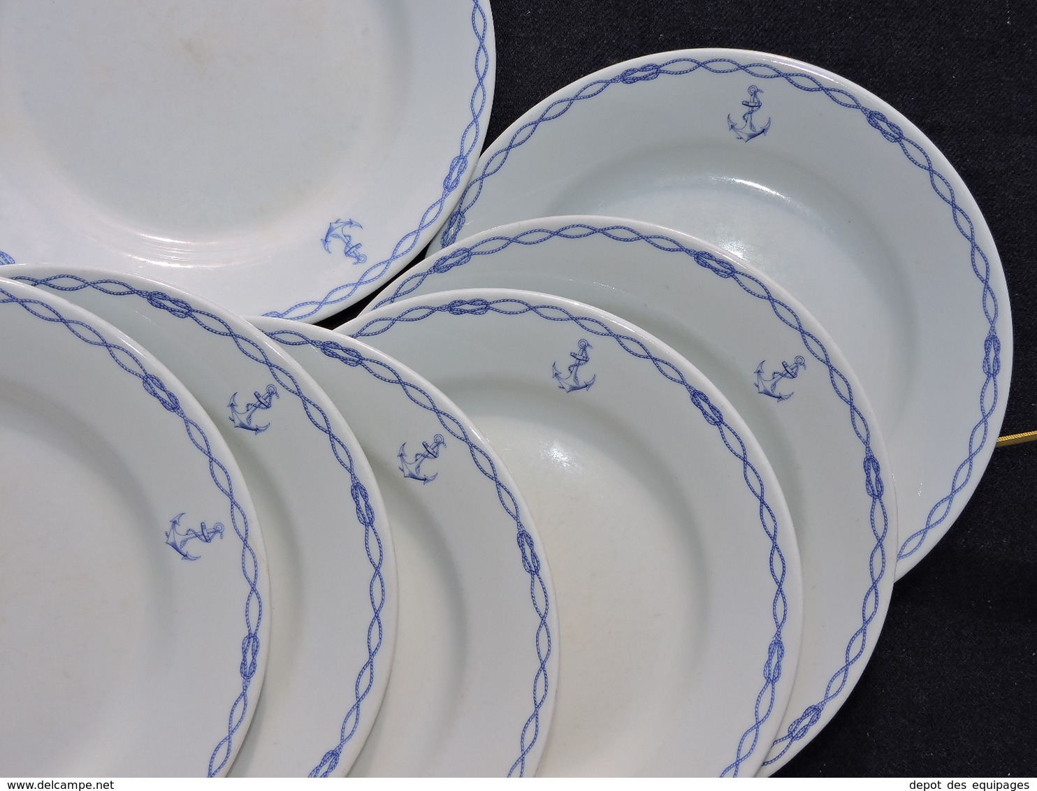 LOT 6 ASSIETTES PLATES MARINE NATIONALE  décor  CABLE BLEU  - OFFICIER MARINIER  #.2