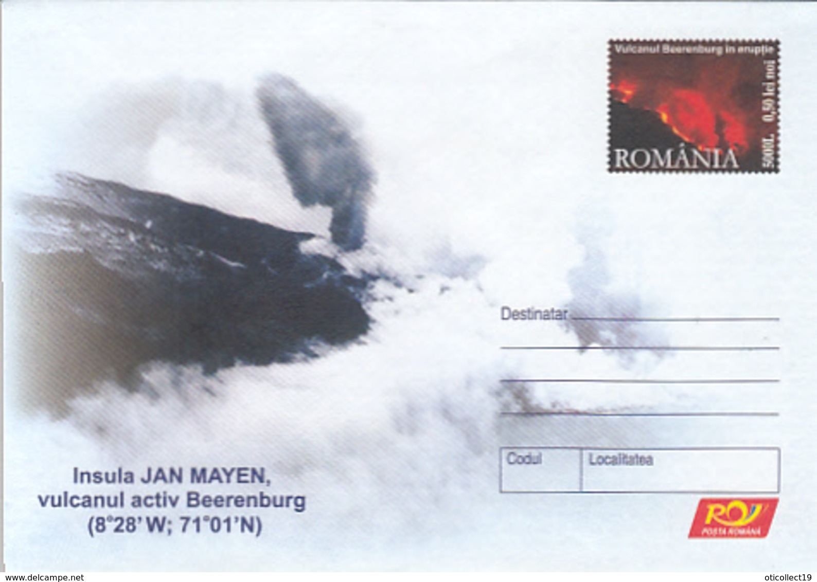 VOLCANOS, BEERENBURG VOLCANO ON JAN MAYEN ISLAND, COVER STATIONERY, 2005, ROMANIA - Volcanos