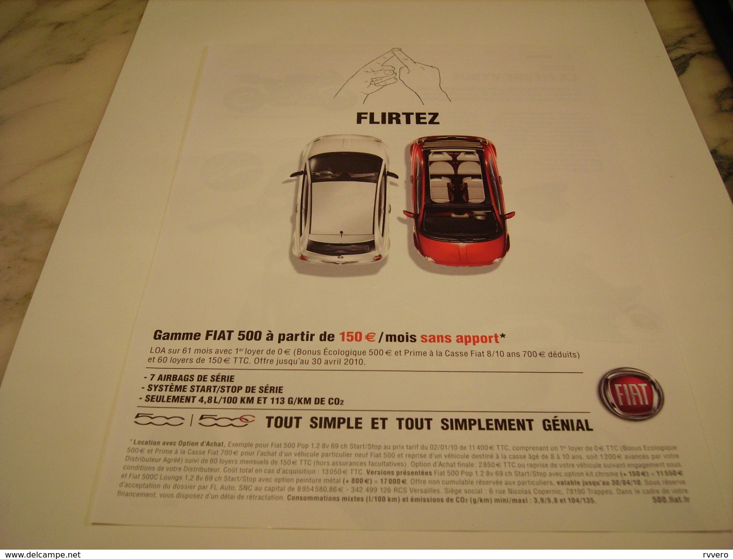 PUBLICITE AFFICHE VOITURE FIAT 500 C - Voitures